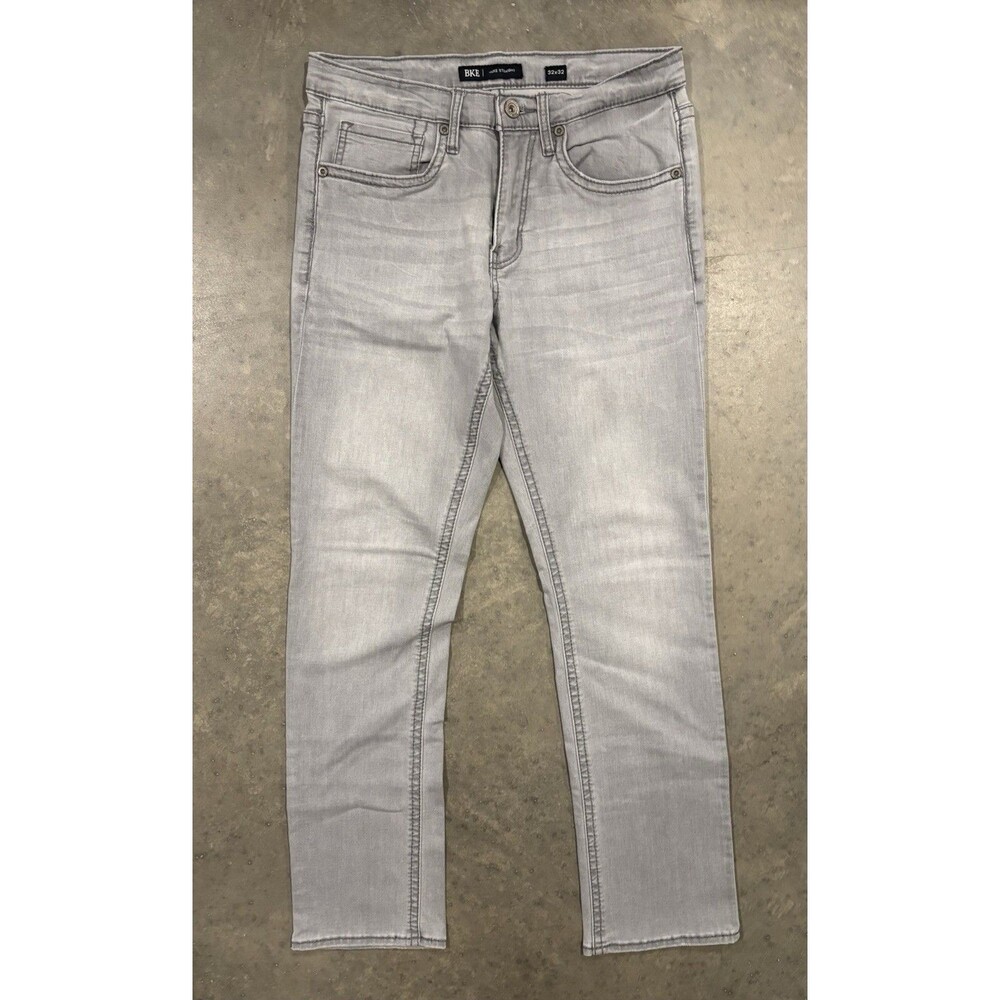 BKE Jake Straight Jeans Mens 32x32 Gray Light Wash Stretch Denim Buckle
